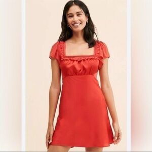 Free People Violet Visions Red Ruffled Tie Back Mini Slip Dress